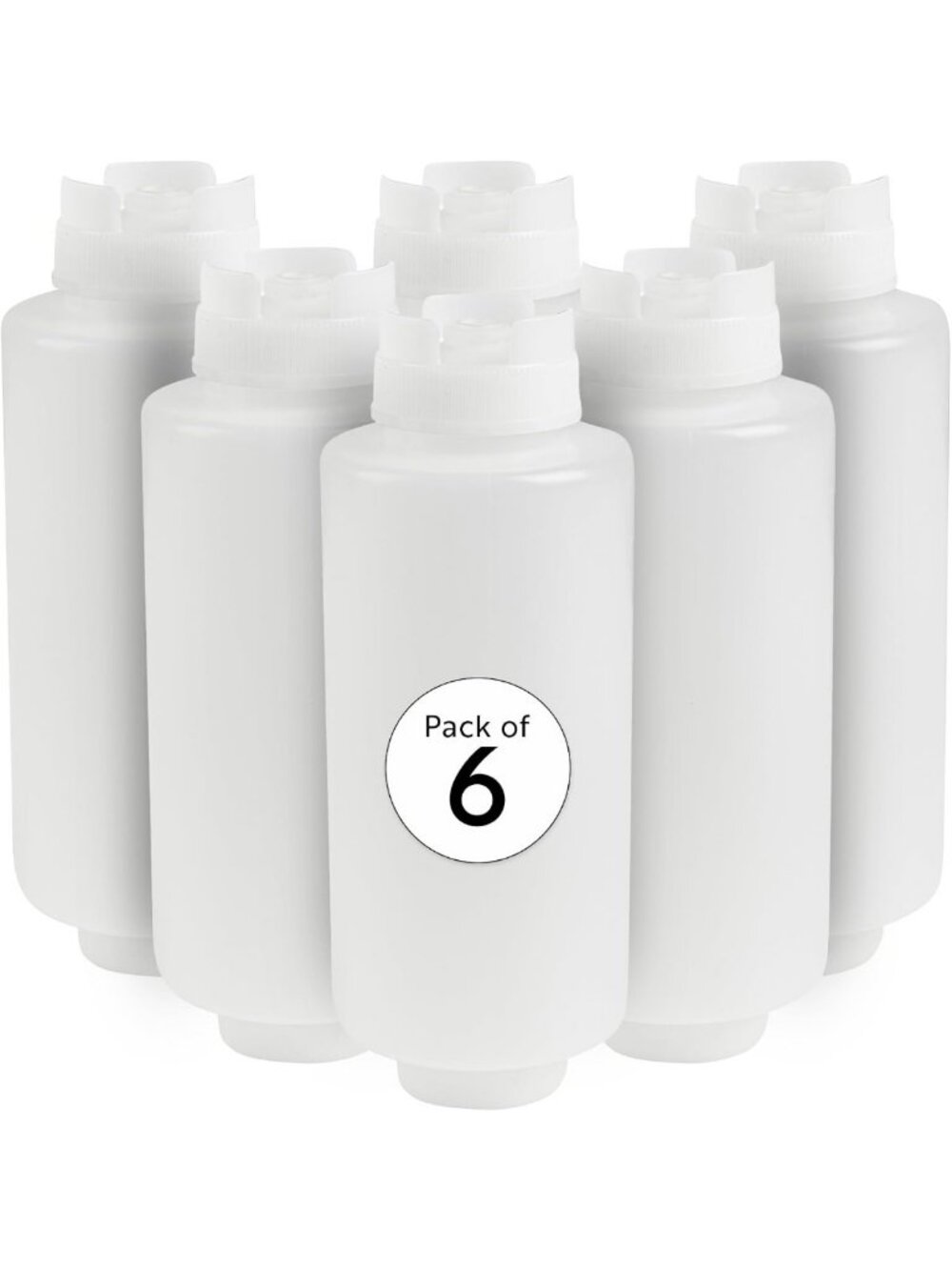 Clear Plastic Squeeze Bottles - 32 oz, Inverted Design, Dispensing Lids - 6 Pack